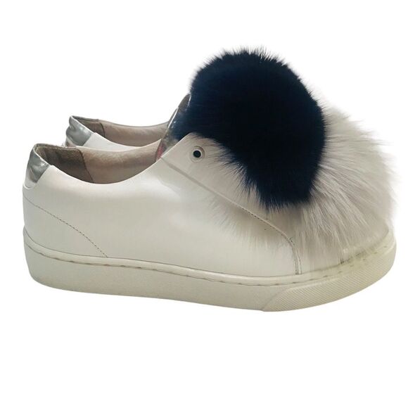 Here Now Fox Pom Pom Sneakers Platform Shoes Slip On Size 6.5 White Leather - Picture 10 of 16